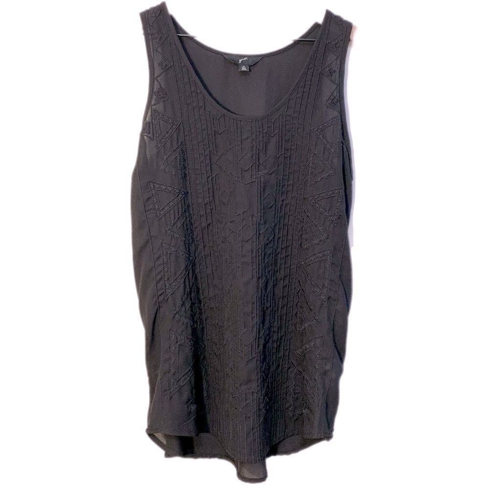 GNW Embroidered Tank Top Women’s Medium Black Sheer Back Feminine.